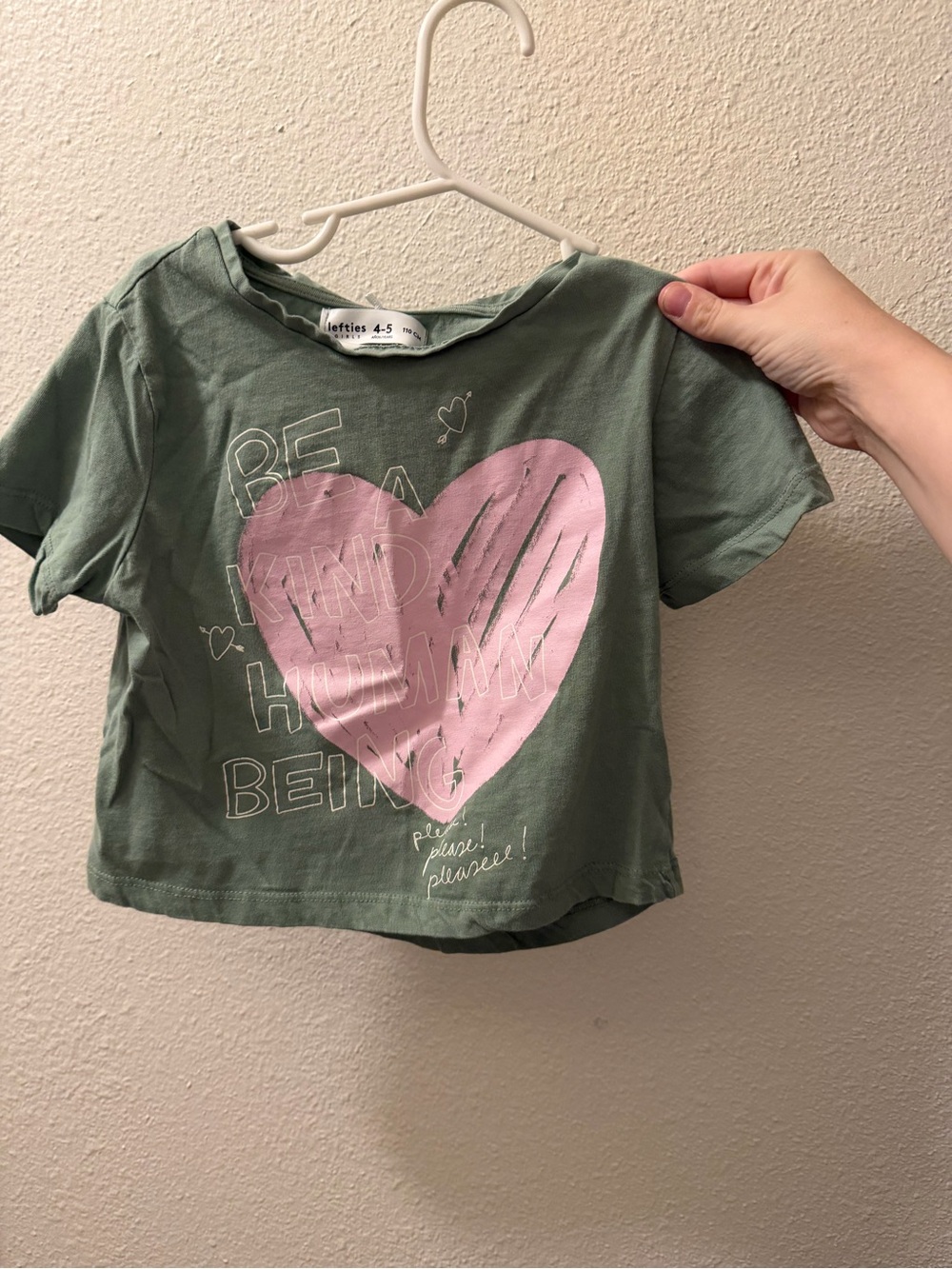 Girls' Green Short-Sleeve Tee with Pink Heart Graphic
